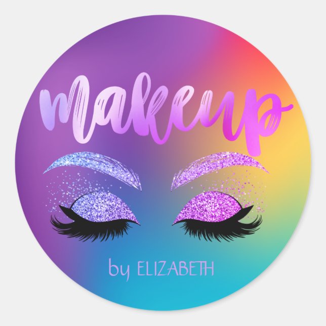 Elegant Moder Girly Glitter Lashes Holographic Classic Round Sticker (Front)