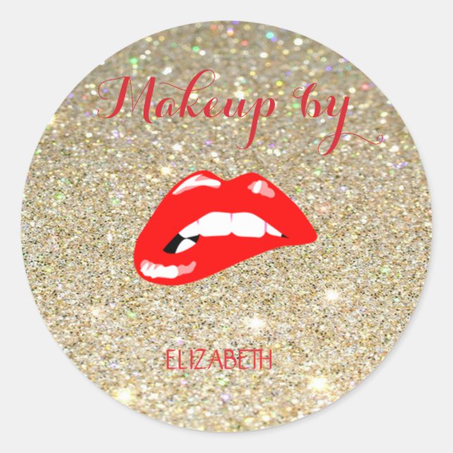 Elegant Moder Girly,Glittery,Red Lips Classic Round Sticker (Front)