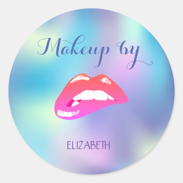 Elegant Moder Girly Lips Holographic Classic Round Sticker (Front)
