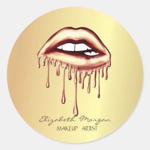Elegant Moder Girly,Metallic Dripping Lips Gold Classic Round Sticker