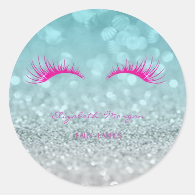 Elegant Moder Glittery Bokeh,Faux Lashes Classic Round Sticker (Front)