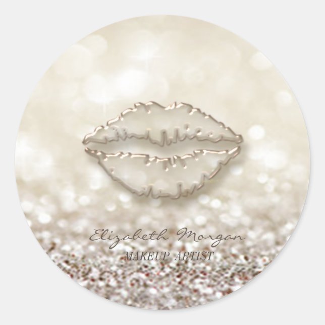 Elegant Moder Glittery Bokeh,Lips Classic Round Sticker (Front)