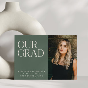 Elegant Modern 2 Photo Dark Sage Simple Graduation Announcement