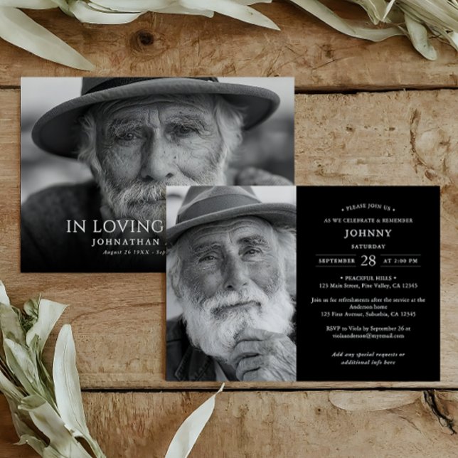 Elegant Modern 2-Photo Funeral/Memorial Service Invitation (Creator Uploaded)