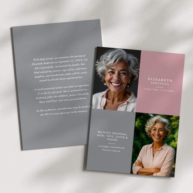 Elegant Modern 2-Photo Printed/Downloadable Death Announcement (Creator Uploaded)