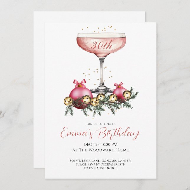 Elegant Modern 30th Christmas Birthday Party Invitation (Front/Back)