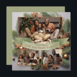 Elegant Modern 3 Photo Family Christmas Evergreen Holiday Card<br><div class="desc">An elegant modern festive evergreen Christmas holiday 3 photo family greeting card with boho rustic evergreen boughs and ornaments, in cute light terracotta and green hues. Rustic modern vibe. Replace these placeholder photos with your own holiday photos. Customise with your photos, and get it in print, as a digital download,...</div>
