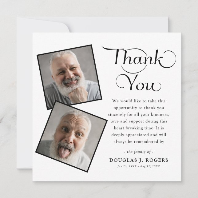 Elegant Modern 3 Photo Memorial Funeral  Thank You (Front)