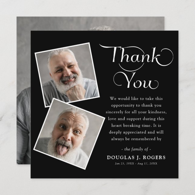 Elegant Modern 3 Photo Memorial Funeral  Thank You Card (Front/Back)