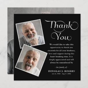 Elegant Modern 3 Photo Memorial Funeral Thank You Card