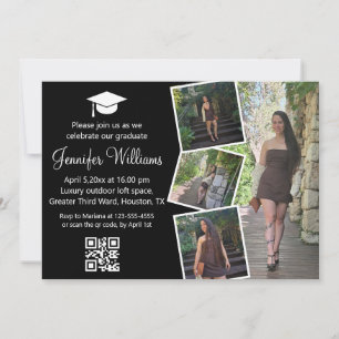 elegant modern 4 photos collage graduation party  invitation