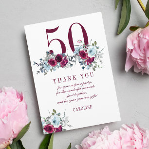 Elegant modern 50th milestone birthday  thank you card