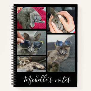 elegant modern 5 photos collage personalised black notebook
