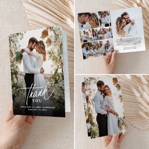 Elegant Modern 8-Photo Wedding Thank You Card