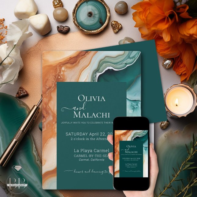 Elegant Modern Abstract Agate Jade Terracotta Invitation (Creator Uploaded)