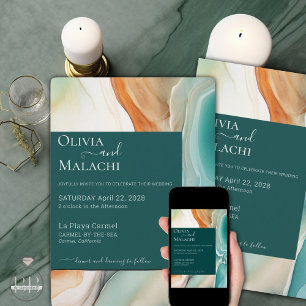Elegant Modern Abstract Agate  Jade Terracotta Invitation