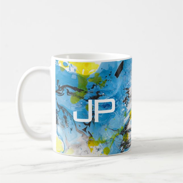 Elegant Modern Abstract Art Blue Yellow White Coffee Mug (Left)