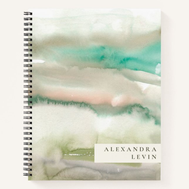 Elegant Modern Abstract Art Emerald Green Name Notebook (Front)