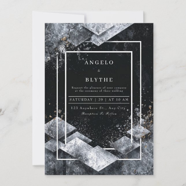 Elegant Modern Abstract Black Wedding Invitation  (Front)