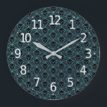 Elegant Modern Abstract Blue Art Deco Pattern | Large Clock<br><div class="desc">For further customisation, please click the "Customise" button and use our design tool to modify this template. If the options are available, you may change text and image by simply clicking on "Edit/Remove Text or Image Here" and add your own. If you wish to have this design added to a...</div>