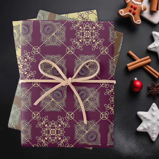 Elegant Modern Abstract Christmas, Plum, Tan,  Wrapping Paper Sheet (Creator Uploaded)