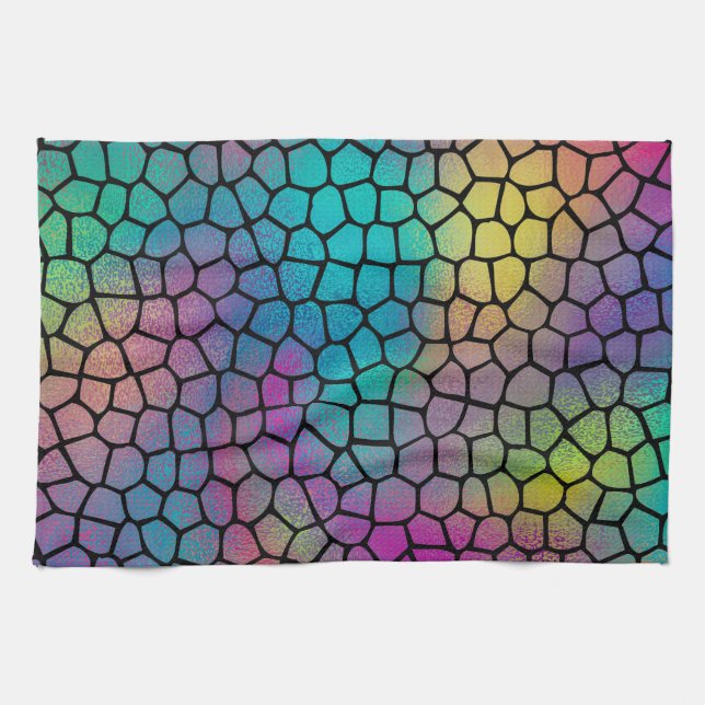 Elegant Modern Abstract Colourful Mosaic Pattern Tea Towel (Horizontal)