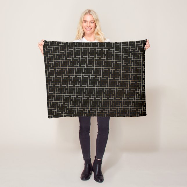 Elegant Modern Abstract Gold Basket Weave Pattern Fleece Blanket (In Situ)
