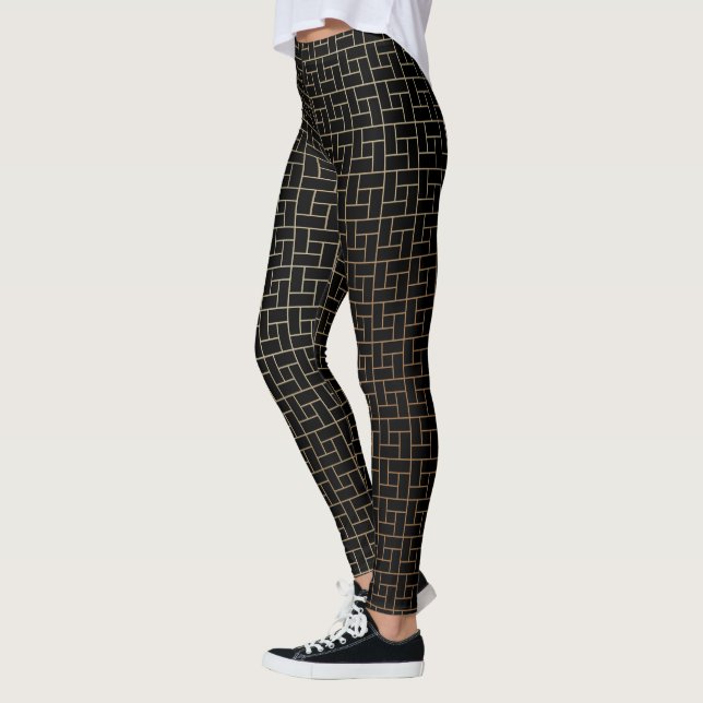 Elegant Modern Abstract Gold Basket Weave Pattern Leggings (Left)
