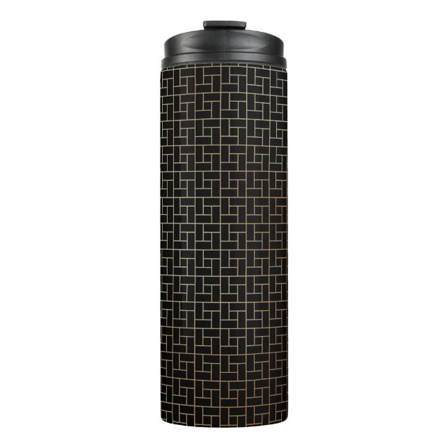 Elegant Modern Abstract Gold Basket Weave Pattern Thermal Tumbler (Front)