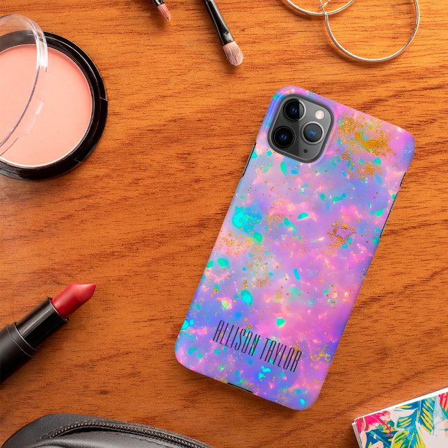 Elegant Modern Abstract Gold Fire Opal Custom Name iPhone Case (Creator Uploaded)