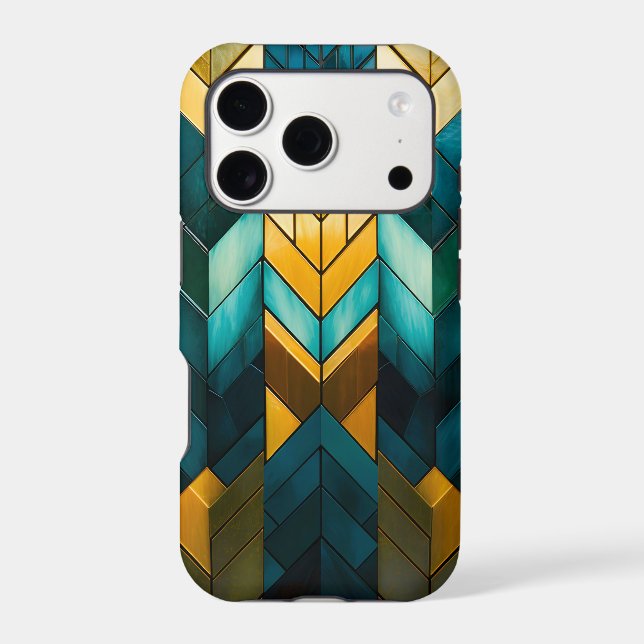 Elegant Modern Abstract Gold Teal Geometric (Back)