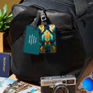 Elegant Modern Abstract Gold Teal Geometric Luggage Tag