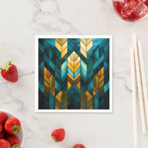 Elegant Modern Abstract Gold Teal Geometric Napkin