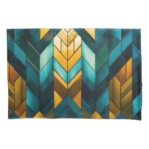 Elegant Modern Abstract Gold Teal Geometric Pillowcase
