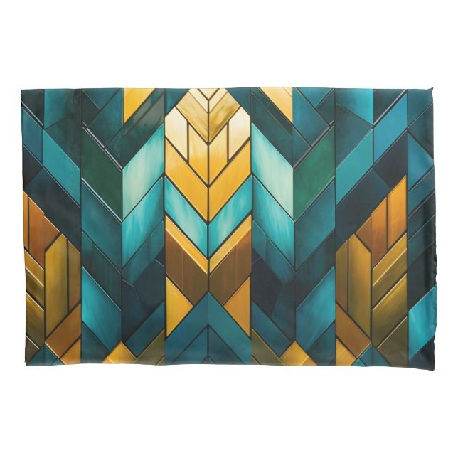 Elegant Modern Abstract Gold Teal Geometric Pillowcase (Front)