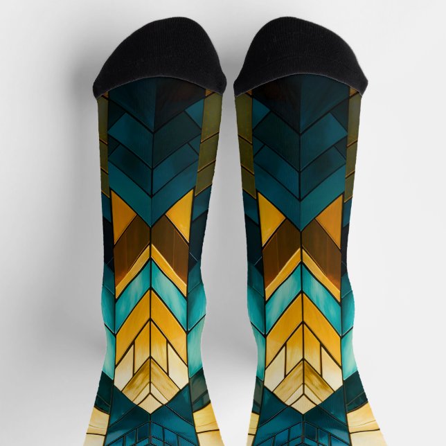 Elegant Modern Abstract Gold Teal Geometric Socks (Top)