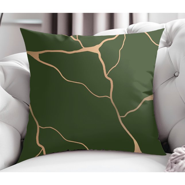 Elegant Modern Abstract Gold Vein Desig Dark Green Cushion (Creator Uploaded)