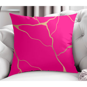 Elegant Modern Abstract Gold Vein Design Dark Pink Cushion