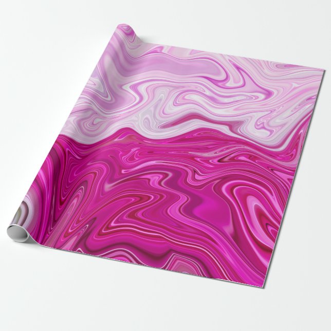 Elegant Modern Abstract Pink Liquid Marble Artwork Wrapping Paper (Unrolled)