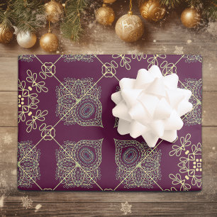 Elegant Modern Abstract Plum and Beige Christmas  Wrapping Paper