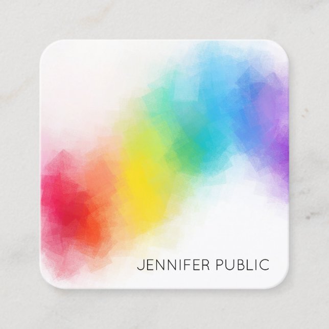 Elegant Modern Abstract Rainbow Colours Template Square Business Card (Front)