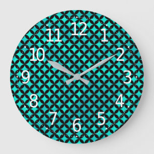 Elegant Modern Abstract Teal Diamonds Pattern   Large Clock