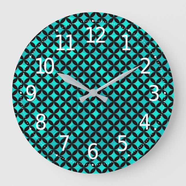 Elegant Modern Abstract Teal Diamonds Pattern | Large Clock (Front)