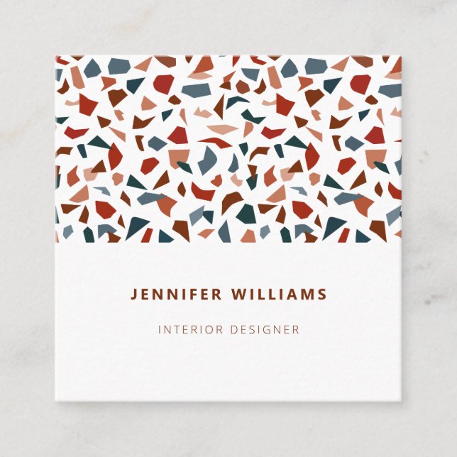 Elegant Modern Abstract Terrazzo Pattern Square Business Card (Front)