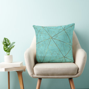Elegant Modern Abstract Turquoise and Gold Cushion