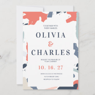 Elegant Modern Abstract Wedding Invitation Coral