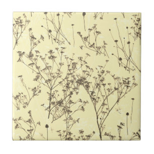 Elegant Modern Abstract Wild Flowers Cream Beige Ceramic Tile