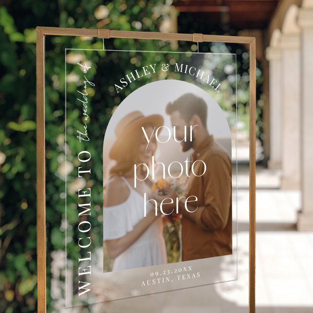 Elegant Modern Acrylic Photo Wedding Welcome Sign (Creator Uploaded)