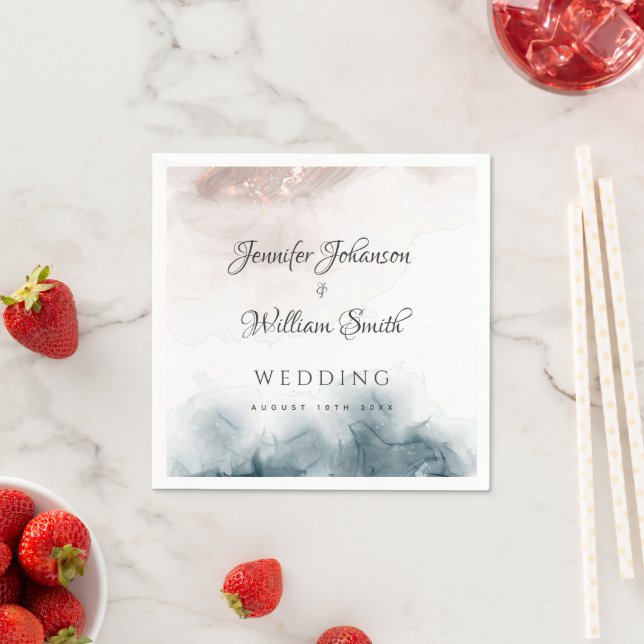 Elegant Modern Alcohol Ink Gold Blush Blue Minimal Napkin (Insitu)