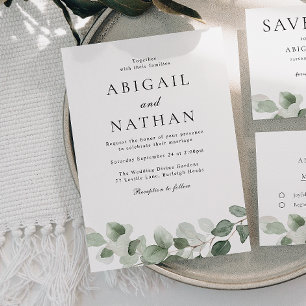 Elegant Modern All Seasons Green Leaf Wedding Invitation